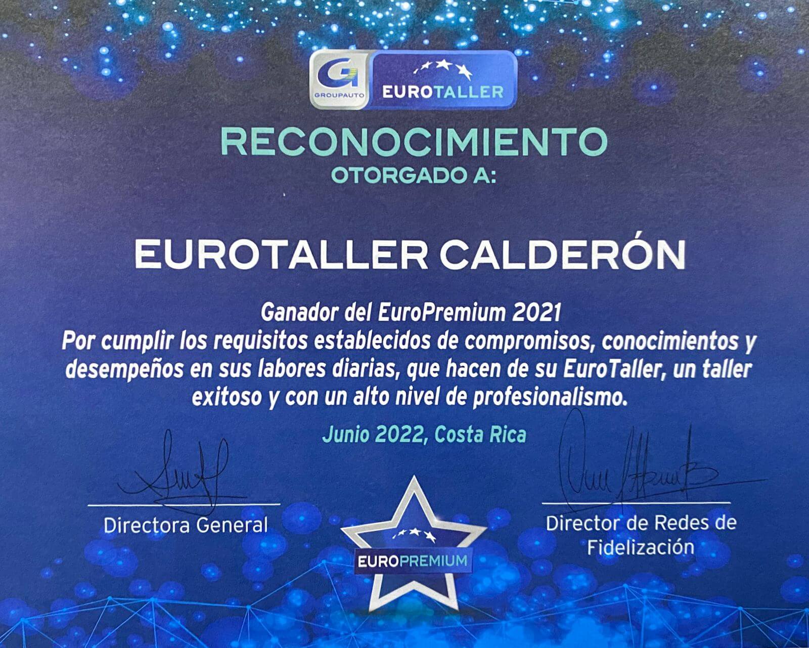 EuroTaller Calderón en Pérez Zeledón recibe reconocimiento como el Mejor EuroTaller de la red de Costa Rica